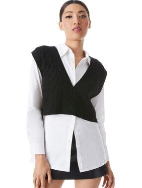 Alice + Olivia Black Cropped V-Neck Knit Vest